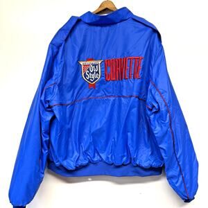 Vintage Old Style Beer Corvette Nylon Satin Bomber Jacket Blue Size XXL